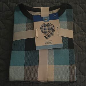 Blue and Black Plaid Kids Pajama Set Hanukkah